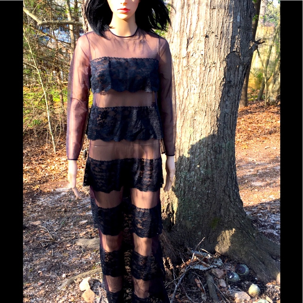 VINTAGE 1950’s BLACK SHEER & LACE NIGHTGOWN
